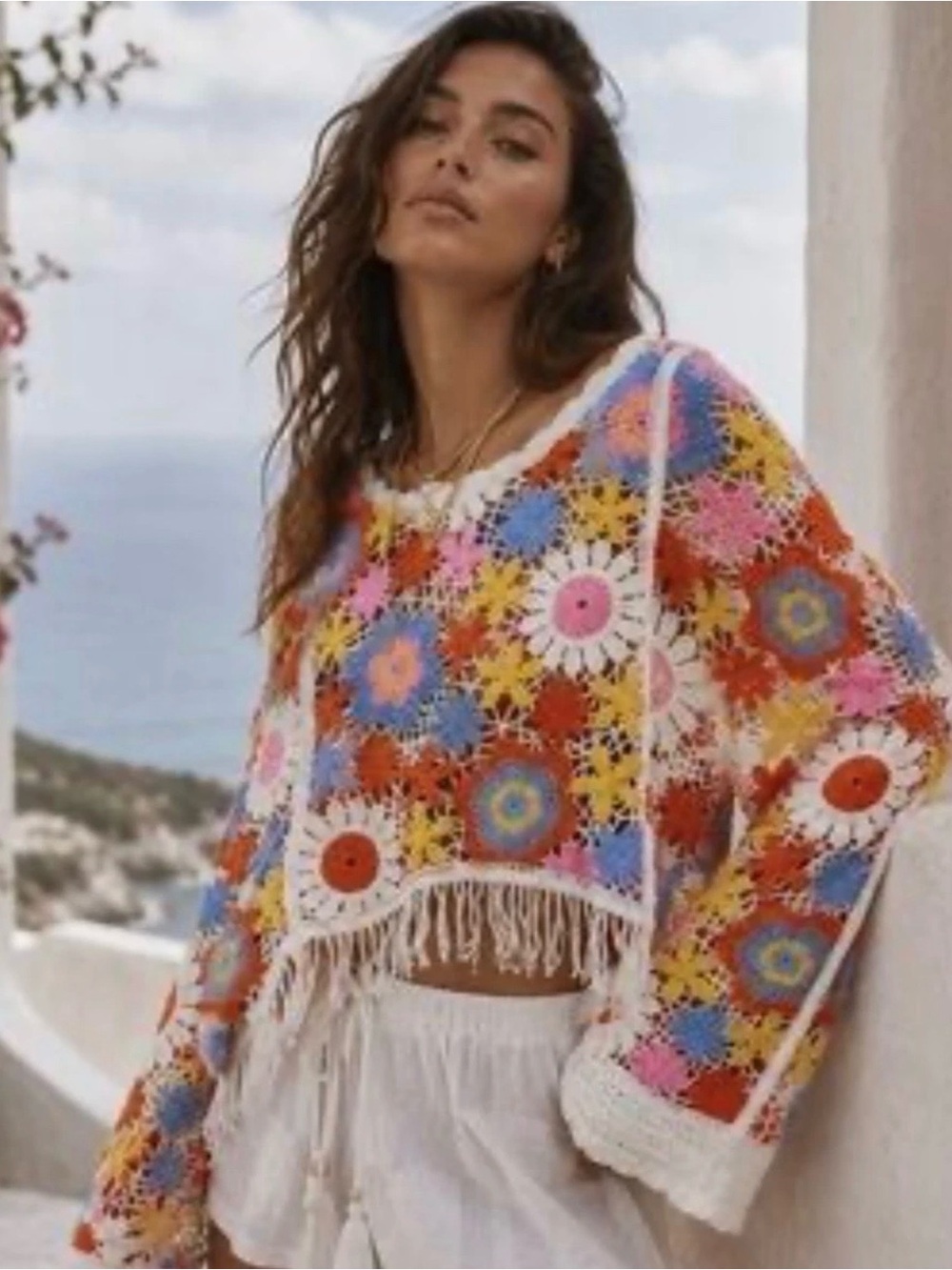 House of Harlow 1960 NWT Crochet Floral Fringe Sweater Shrug